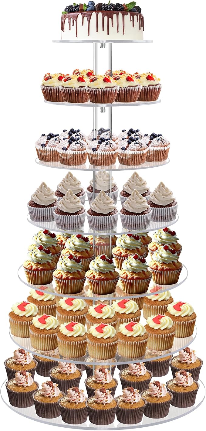 YestBuy Cupcake Stand, Acrylic Cupcake Tower Tree, 7 Tier Large Cupcake Holder for Pastry, Clear Cupcake Dispaly Stand for Party, Wedding, Baby Shower