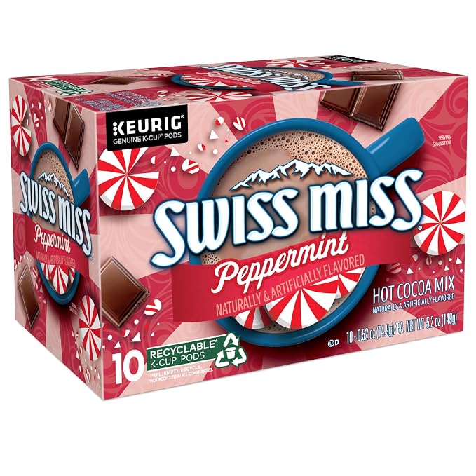 Swiss Miss Peppermint Hot Cocoa, Keurig Single-Serve K-Cup Pods, 60 Count (6 Packs of 10)