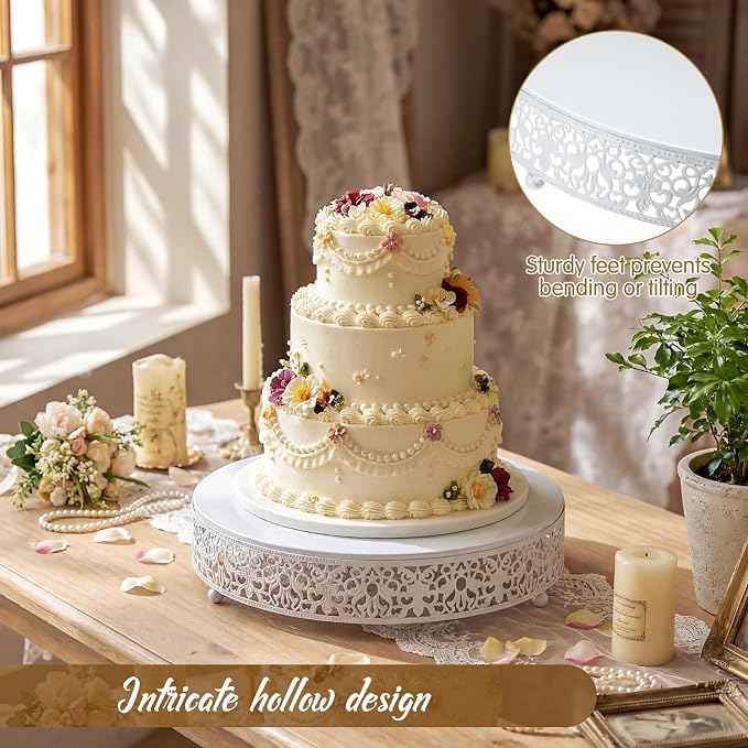 Wenqik 12 Inch White Cake Stand Set Metal Round Cupcake Dessert Stand with Cake Cutting, Spatula Wedding Cupcake Pastry Display Candy Holder Display for Wedding Party Birthday Baby Shower(Classic)