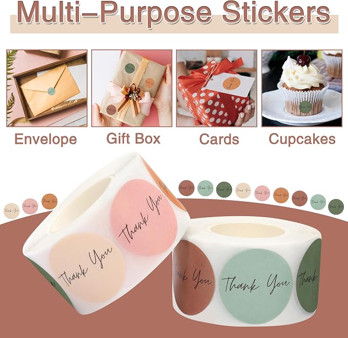 1000Pcs Thank You Stickers 1'' Label Stickers Roll 6 Colors Small Business Sticker Seal Sticker for Packaging Paper Decal Box Gift Sealing Labels for Shopping Bottle Canning Wraps (Modern Boho)