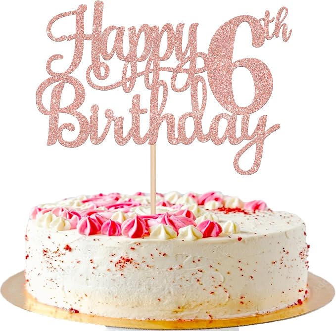 1 PCS Happy 6th Birthday Cake Topper Glitter Cheers to 6 Years Cake Pick Number 6 Fabulous Cake Decoration for 6th Birthday Party Decorations Supplies Rose Gold