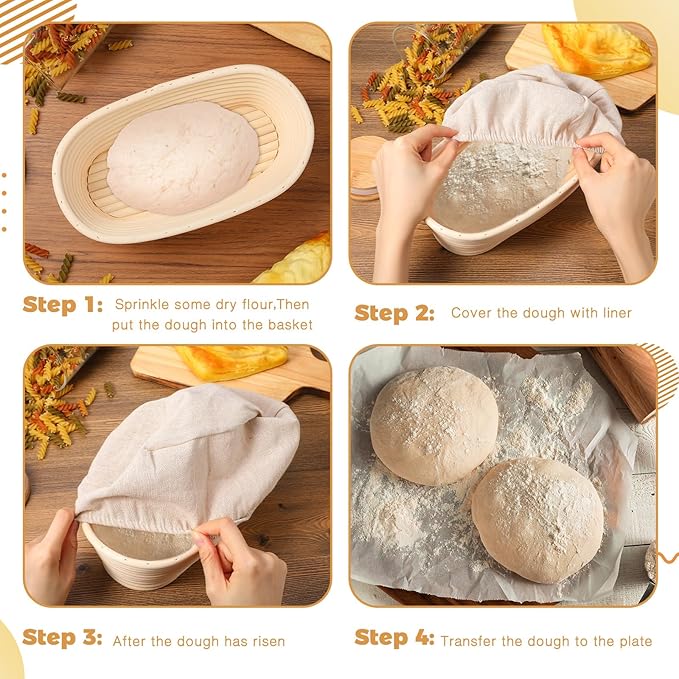 Ziliny Set of 6 Bread Proofing Basket Bread Banneton Sourdough Kit with Cloth Liner Dough Proofing Bowls for Home Sourdough Making(10 Inch,Oval)