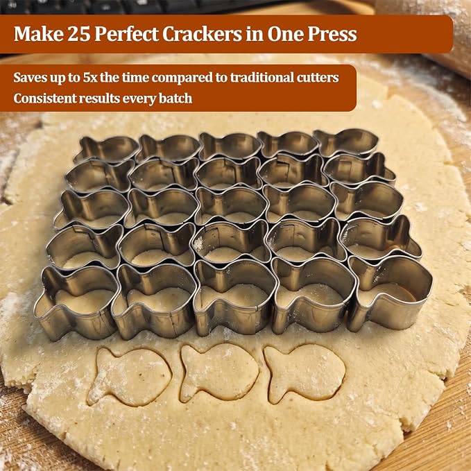 Gold Fish Cracker Cutter Stainless Steel Cookie Cutter Mold, Makes 25 Mini Fish Biscuits at Once, Baking Tool for Party Snacks, DIY Gift Treats