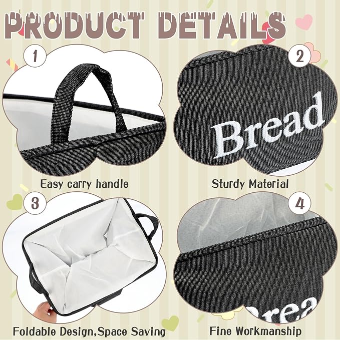 2 Packs Bread Storage Basket for Pantry, Imitation Linen Bread Baskets Foldable Bread Storage Containers with Handles for Pantry Kitchen Counter to keep Bread, Rolls, Snacks