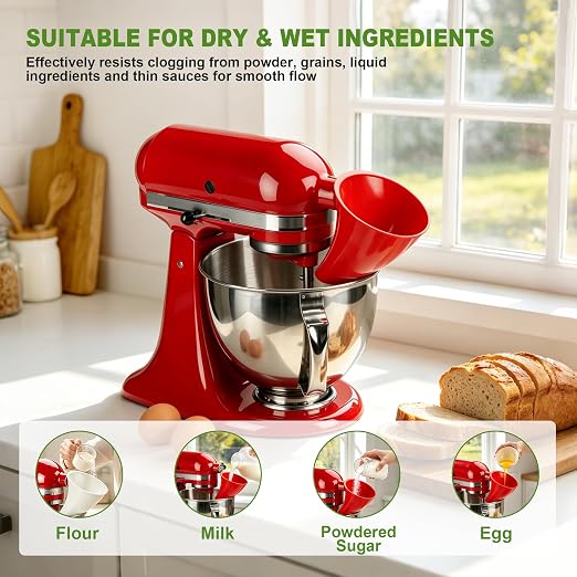 Flour Funnel for KitchenAid Mixer, Plastic Attachment for 4.5-5 Quart Tilt-Head Stand Mixer, Durable & Dishwasher Safe, Mess-Free Baking Tool, Kitchen Aid Accessories(Black)