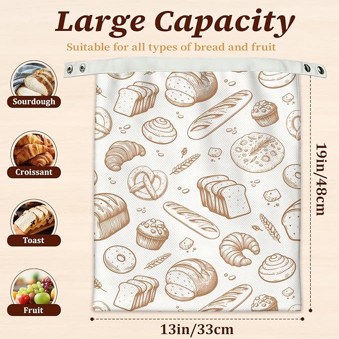 Beeswax Bread Bags, 2 Pack for Homemade Bread and Sourdough Storage | Groovy Bread, Reusable Polyester Bread Storage With Beeswax Coating And Snap Closures