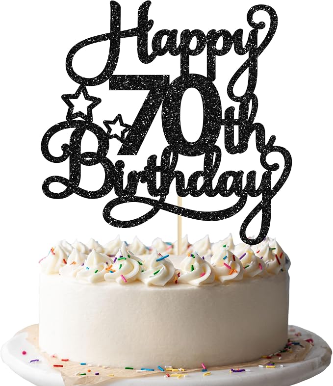 1 Pack Happy 70th Birthday Cake Topper Black Glitter 70 & Fabulous Cheers to 70 Years Old 70th Birthday Cake Pick for Celebrating 70th Birthday Anniversary Party Cake Decoration Supplies