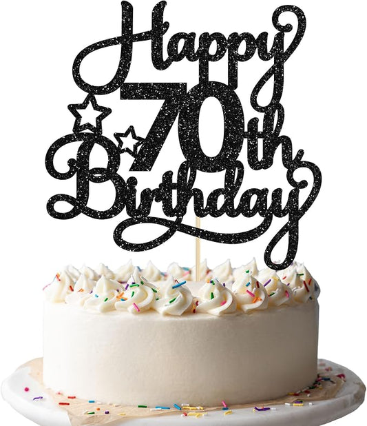 1 Pack Happy 70th Birthday Cake Topper Black Glitter 70 & Fabulous Cheers to 70 Years Old 70th Birthday Cake Pick for Celebrating 70th Birthday Anniversary Party Cake Decoration Supplies