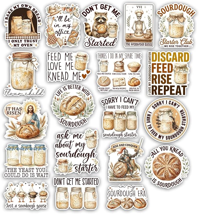 TODOLIA (20Pcs-3in) Sourdough Starter Sticker Pack, Funny Sourdough Bread Sticker, Baking Lover Baker Gift, Bread Bakery Themed Decoration For Laptop Tablet Farm Stand Jar Water Bottle Helmet Vehicles