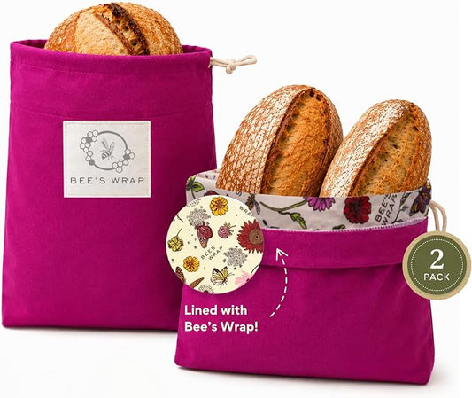 Bee’s Wrap Beeswax Bread Bag - 2 Meadow Magic Reusable Beeswax-Lined Bread Storage Bags - Breathable & Sustainable Homemade Bread Saver - Plastic Free Eco-Friendly Alternative