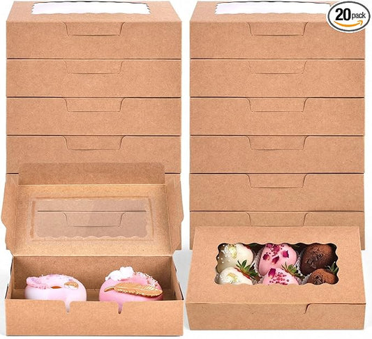 VGOODALL 20PCS Cookie Boxes, 7" x 4.3" x 1.5" Brown Bakery Boxes with Window Cupcake Containers for Pastry Candy Cupcake Strawberry, Party Supplies