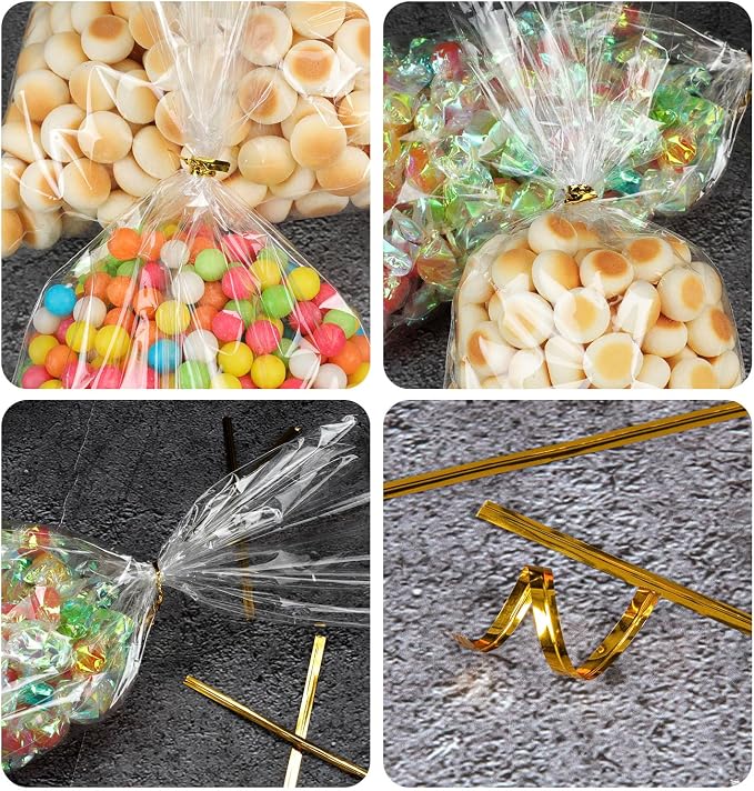 Labeol 200pcs Cellophane Bags 5x11 Treat Bags with Ties Clear Gift Candy Cookie for Packaging Party Favor Halloween Christmas Gift Wrapping