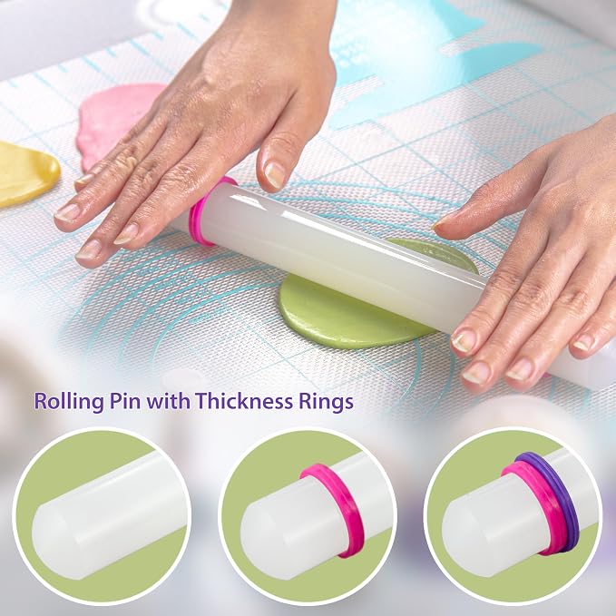 Bakerpan Fondant Tools Set - 47 Pc Cake Decorating & Sugar Craft Kit with Rolling Pin, Fondant Smoother, Cutters & Modeling Tools for Fondant, Gum Paste & Sugar Paste
