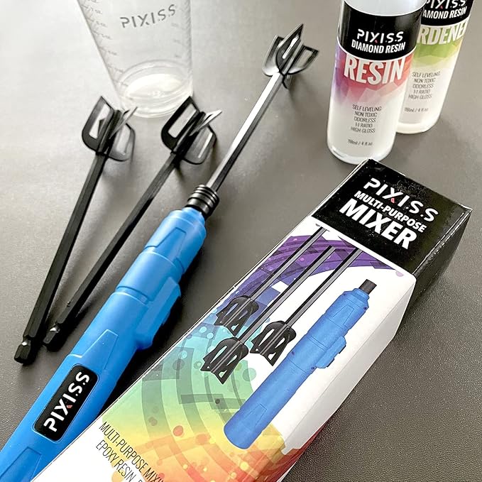 Pixiss Premium Resin Mixer, Handheld Rechargeable Epoxy Mixer Pro Grade, Stirrer for Resin, DIY Crafts Tumbler, Silicone Mixing - Includes 20 Cups, Bundle C (Medium)