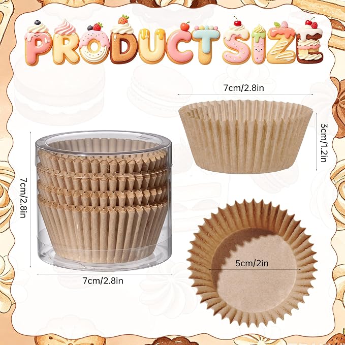 100PCS Natural Cupcake Liners Brown Paper Baking Cups Standard Size Muffin Cupcake Wrappers Nuts Serving Containers for Rustic Wedding Bridal Shower Graduation Xmas Birthday Party Cake Decor