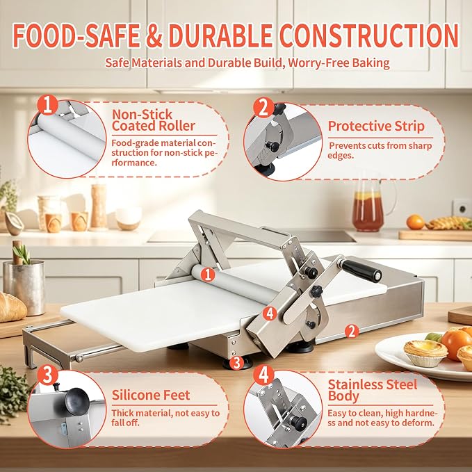 Dough Sheeter Machine (15.5") - Manual Folding Dough Roller Machine with 0-27 MM Adjustable Thickness Suitable for Home Easily Produce Puff Pastry Dough