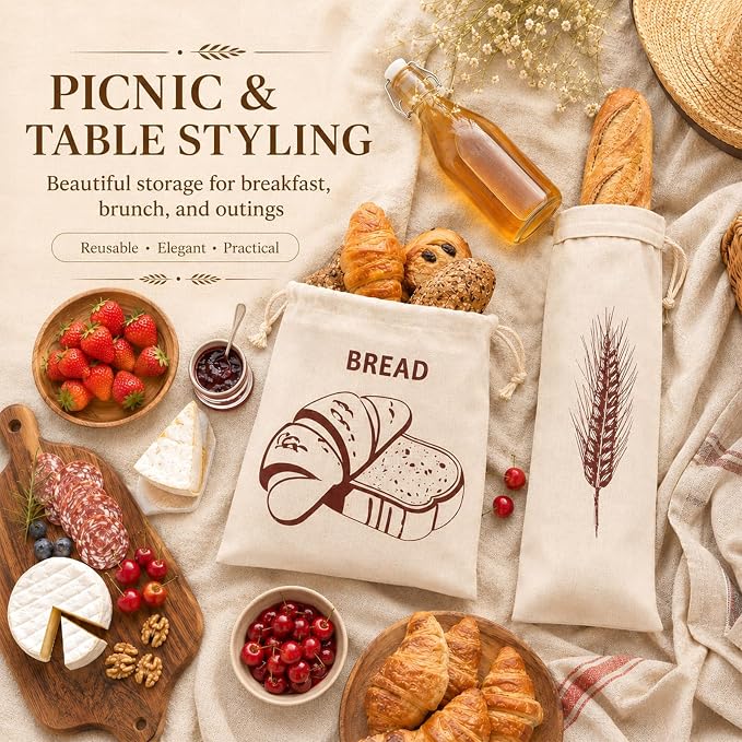 20 Pcs Linen Bread Bags for Homemade Sourdough, 15.8 x 11.8 Inch 25.6 x 5.9 Inch Reusable Bread Storage Pouches with Drawstring, Unbleached Cloth Sack for Artisan Loaf, Bakery Kitchen Gif