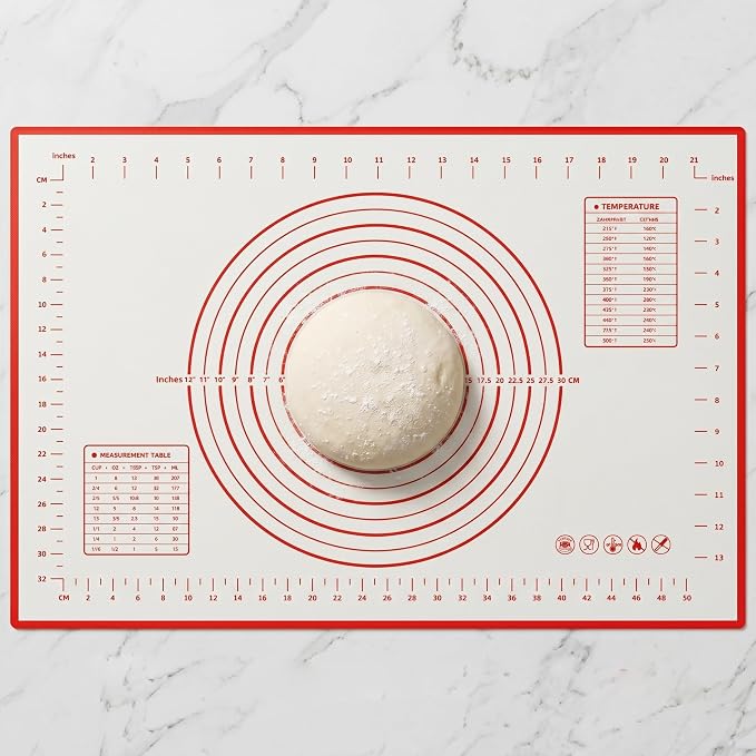 Pastry Mat for Rolling Dough - 24" x 16" Extra Large Silicone Baking Mat, 0.4mm Thick Non-Stick Bread Mat for Sourdough & Pizza, Non-Slip Kneading Mat with Measurements, Professional Grade