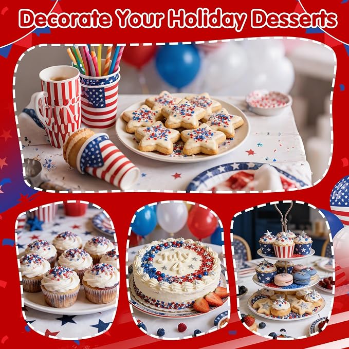 Patriotic Sanding Sugar Sprinkles,July 4th Edible Sprinkle Mix for Baking Decorations,150g/5.3oz,Blue Red and White Edible Sugar Crystals for Cake Decorating,Cookies,Ice Cream,Fondant Cake,Caramel Apples,Cupcakes,Desserts, May Day,Memorial Day,Flag Day...