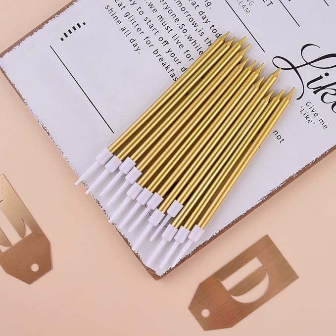 PHD CAKE Gold Long Thin Metallic Birthday Candles, Cake Candles, Birthday Parties, Wedding Decorations, Party Candles, Cake Decorations