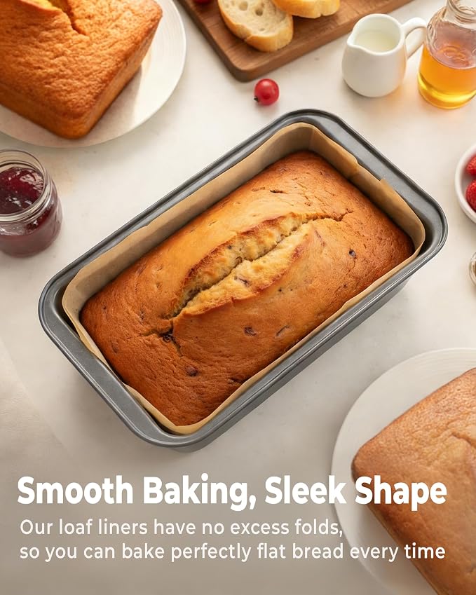 Bake Choice 100 Pcs Loaf Pan Liners for Baking Bread 9x5 Inch, Bread Pan Liners with Cardboard Formers, Non-Stick Pre Cut Unbleached Parchment Paper for Loaf Pan