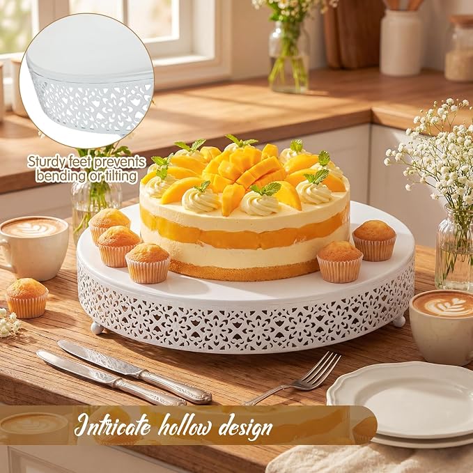 Wenqik 2 Pcs White Cake Stand 14/16 Inch Round Metal Cupcake Dessert Wedding Cake Stand Cookies Display Holder Modern Design Fruit Serving Tray for Table Wedding Birthday Anniversary Party