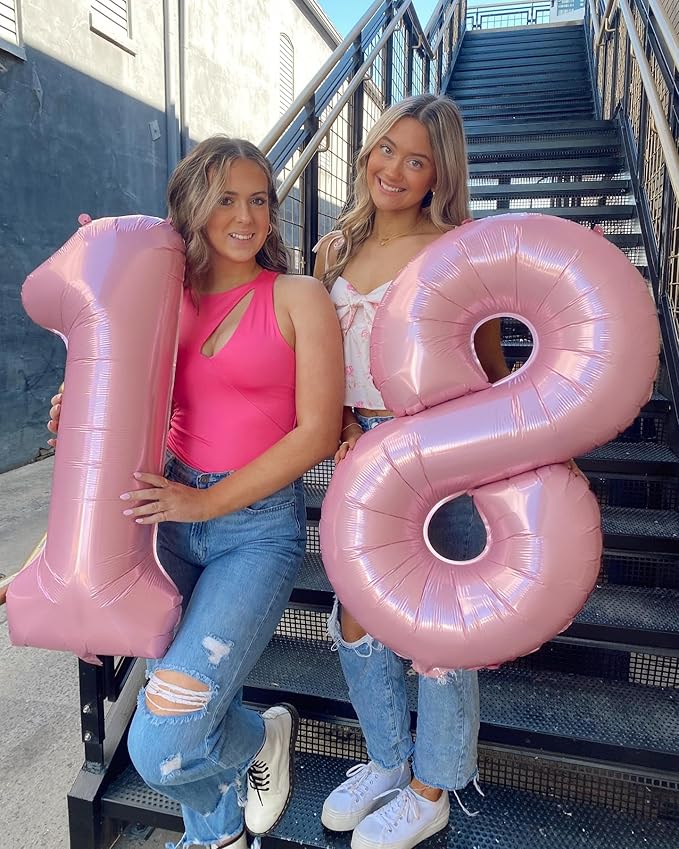 Pearlescent Pink 4 Balloon, Number Balloons 40 Inch, 4th Birthday Decorations for Girls Four Large Numbers for Party Decor, Number 4 Balloon