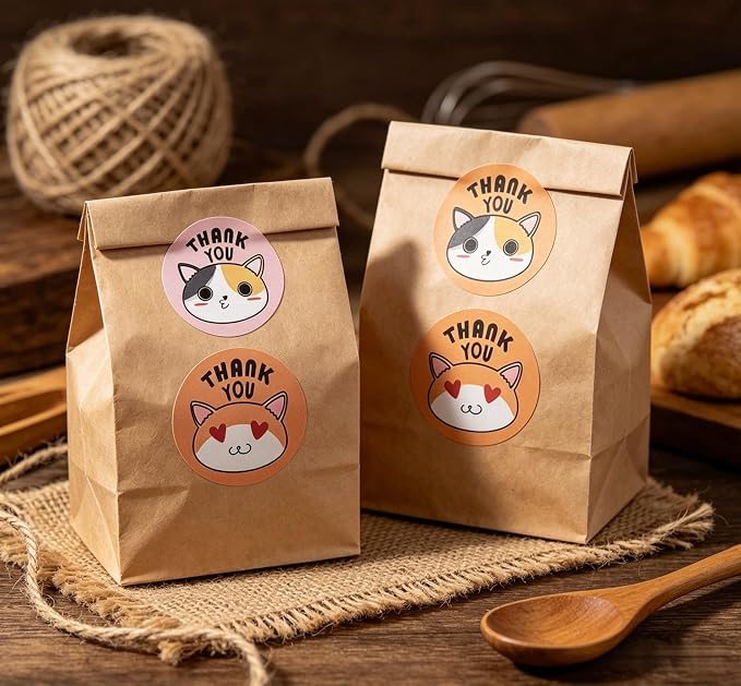 BLESS-VAST 500 PCS Thank You Stickers for Small Business - 1 Inch Cat Decal Envelope Seal 8 Designs Vibrant Colors Labels for Baking Packaging Gift Bags Wraps Crafts (Colorful Cat)