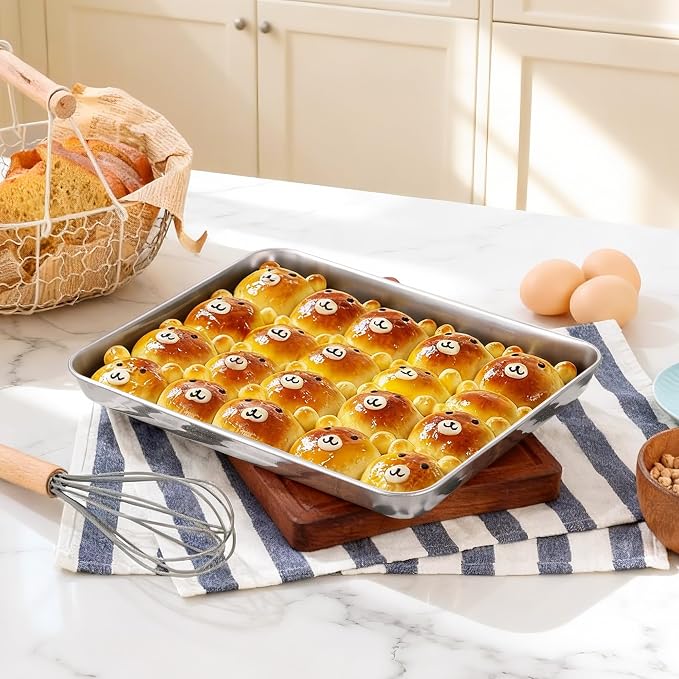 Onader 9 x 13 Inch Baking Sheet Set of 12, Stainless Steel Quarter Sheet Pan for Baking & Roasting, Metal Cookie Toaster Oven Pan Tray, Heavy Duty & Dishwasher Safe (Actual Size: 12.5" x 9.7")
