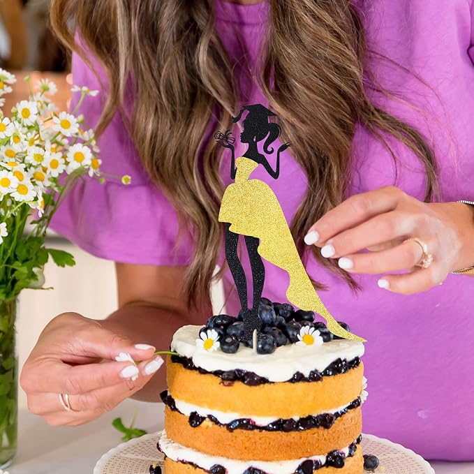 1 Pack 2024 Graduation Cake Topper Graduation Girl Cake Pick with Glitter Diploma Graduation Cap Congrats 2024 Cake Decorations for 2024 Graduation Theme High School Girls Graduate Party Gold