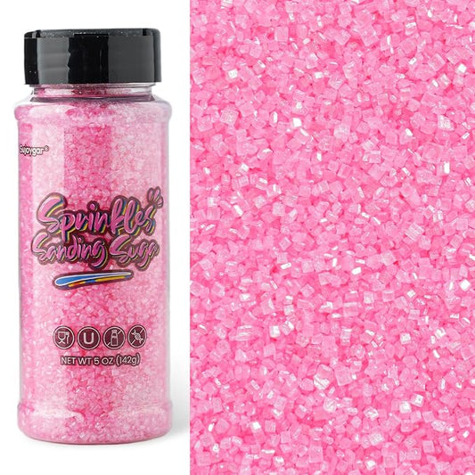 Sujoygar Pink Sanding Sugar Sprinkles, 5oz Edible Pink Sugar Crystals for Cocktails, Cake Sprinkles for Chocolate Ice Cream Toppings Cupcake Decoration Wedding Party Cookies Baking Dessert Food Supplies