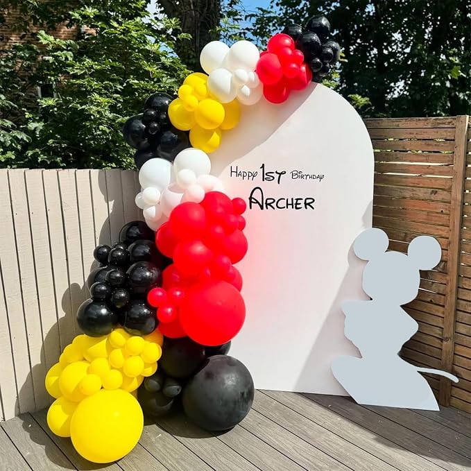Red Yellow Black Balloons Garland Arch Kit, 154pcs Mouse Birthday Party Decorations with Different Sizes Latex Balloons for Baby Shower Wedding Graduation Cartoon Game Theme Party Decorations