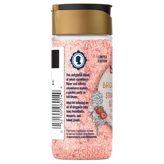 McCormick Bridgerton Finishing Sugar, Strawberries & Cream, Limited Edition, Sweet Strawberry Flavor Infusion, For Desserts, Cocktails, Breakfasts, and More, 3.16 oz