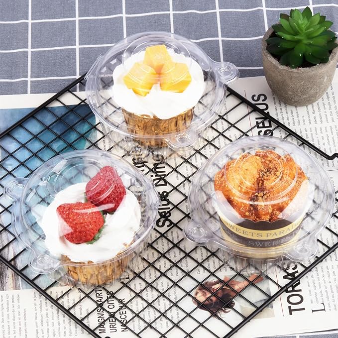 TOFLEN 100ct Cupcake Holders Individual Cupcake Containers, Disposable Clear Plastic Single Cupcake Carrier with Dome Lid for Dessert To-Go, Muffin, Cheesecake, Pastries