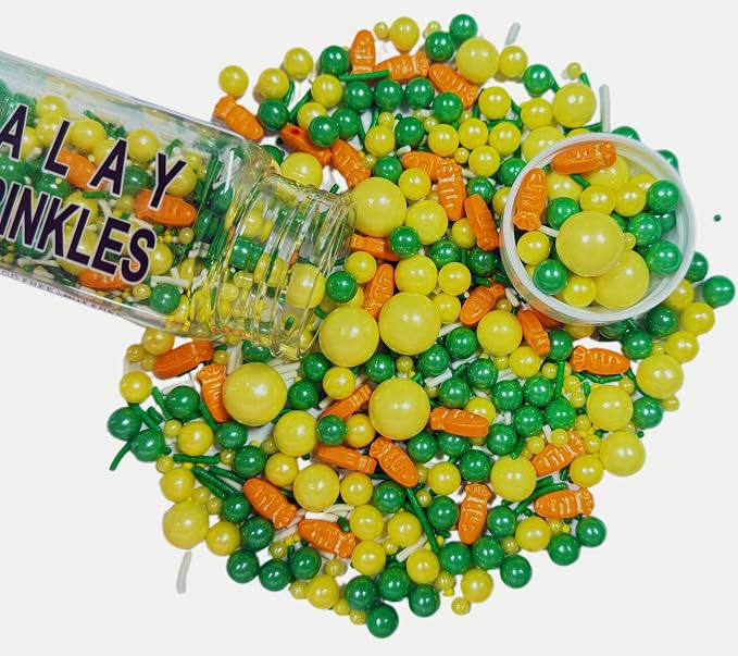 Sentovac Edible Easter Carrot Pearls Sprinkles for Cake Decorating Edible Cake Cupcake Sprinkles Cookie and Ice Cream Topper Decorations 3.35oz
