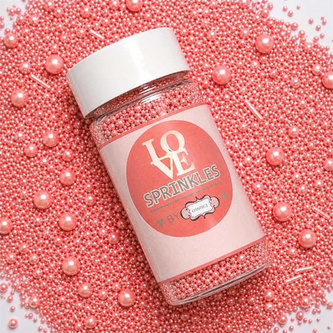 Confect Mix Rose Pink Pearls & Jimmies Sprinkle | Baby Shower & Birthday Sprinkle | Edible Sprinkles for Cakes & Cupcakes Decoration - Vegan, Gluten-Free, Nut-Free, Soy-Free, Dairy-Free, Palm Oil-Free – 4.2 Oz