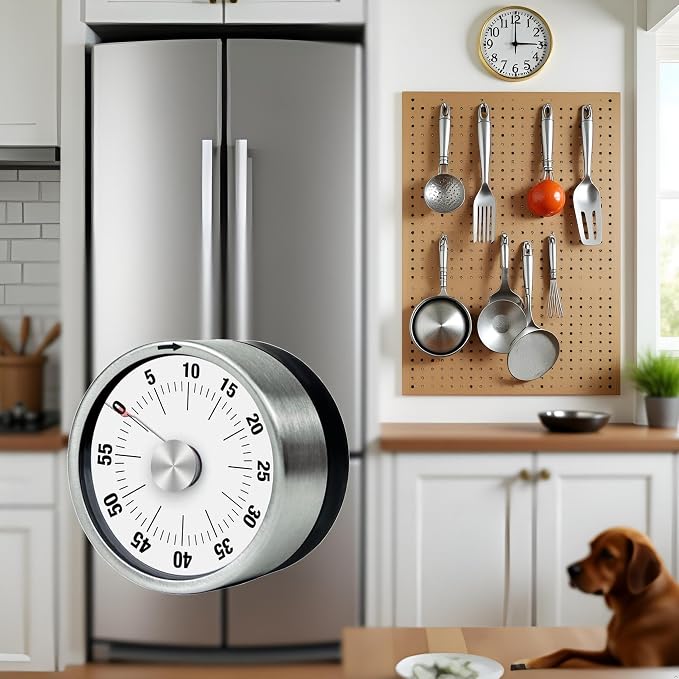1Pcs White Mechanical Kitchen Countdown Timer with Magnetic Back 60-Minute Visual Timer for Kids, Toddlers, Teachers, Time Management Tool for Study, Cooking, Baking Timers
