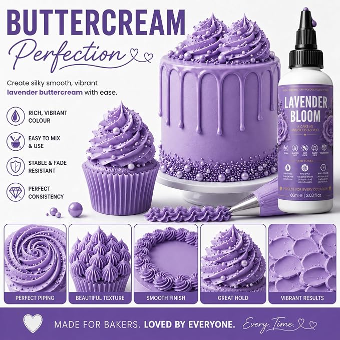 Confect Lavender Bloom Gel Food Coloring – Highly Pigmented Gel Based Food Color for Buttercream, Cakes, Cookies & Baking – 60mL / 2 FL OZ