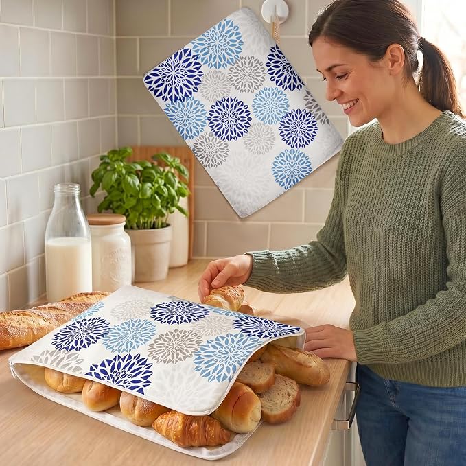 Beeswax Bread Storage Bags for Homemade Sourdough, 2 Pack 13" × 17" Linen Bread Bags with Natural Beeswax Lining, Wide L-Shaped Opening for Large Artisan Loaves, Reusable Bread Keeper（color-C）