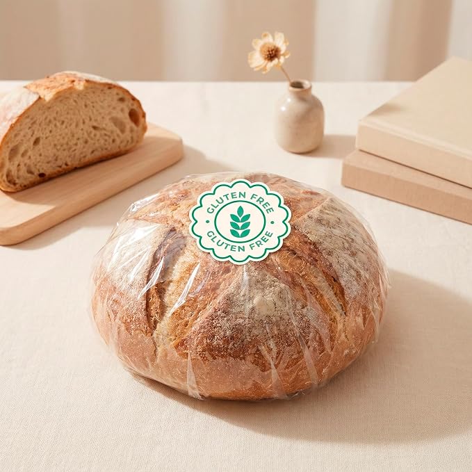 Mobiusea Creation Green Gluten Free Stickers | 500pcs Food Label Stickers for Bakery Goods | Cookie Labels & Bread Labels for Homemade Bread