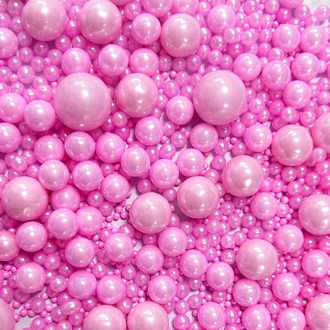 Edible Pearl Sugar Sprinkles Pink Candy Mixing Size Baking Edible Cake Decorations Cupcake Toppers Cookie Decorating Celebrations Wedding Valentines Easter Halloween Christmas Supplies 120g/ 4.23oz