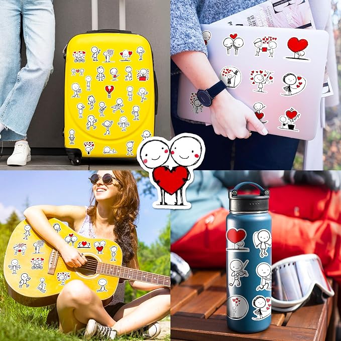 100pcs Cartoon Funny Love Stickers, Graffiti Anime Waterproof Stickers Pack for Laptop, Kindle, Journal, Scrapbook, Photo Album, Water Bottle, Skateboard, Luggage, Cute Line Art Character Decals