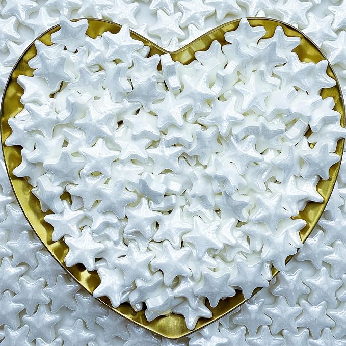 CandiJumpin Edible Star Sprinkles 10 mm, White Stars for Cake Decorating White Star Cake Decoration Large Edible Stars Baby Shower Party Birthday Wedding Christmas 4th of July Supplies 3 OZ