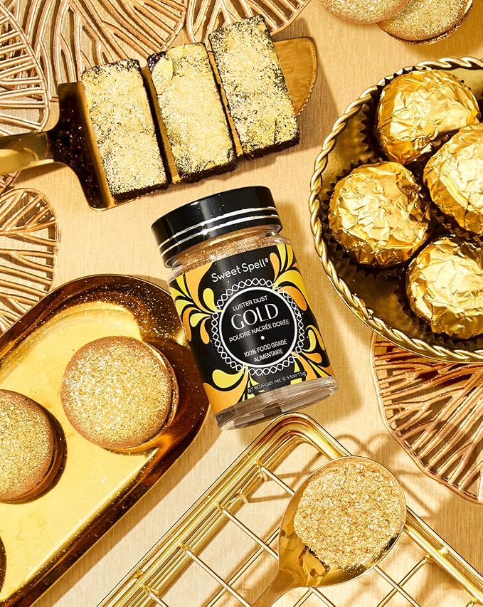 Sweet Spell Gold Luster Dust Edible Glitter (15g) - Shimmer Pearl Dust Powder for Decorating Cakes, Chocolate, Drinks, Cocktails - 100% Edible, Food Grade, Vegan, Gluten-Free