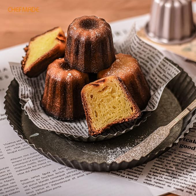 CHEFMADE Canele Mold Cake Pan, 2.6-Inch 4Pcs Non-Stick Canele Muffin Bakeware Cupcake Pan for Oven Baking (Champagne Gold)