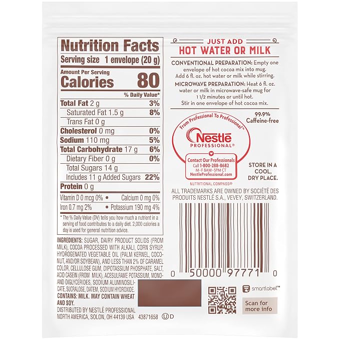 Nestle Hot Chocolate Packets, Milk Chocolate Flavor Hot Cocoa Mix, Made with Real Cocoa, Bulk Pack, 0.71 oz Packet (60 Count) (Pack of 2)