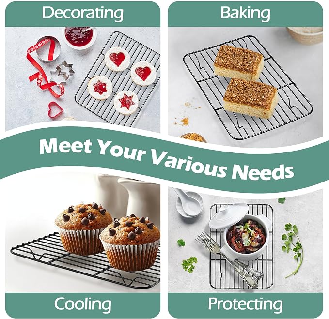 TeamFar Small Cooling Rack (Set of 2), 8.75’’ x 6.25’’ Coated Stainless Steel Wire Rack Baking Racks for Cooking Grilling Cooling, with Non-stick Coating, Healthy & Sturdy, Oven safe & Easy Clean