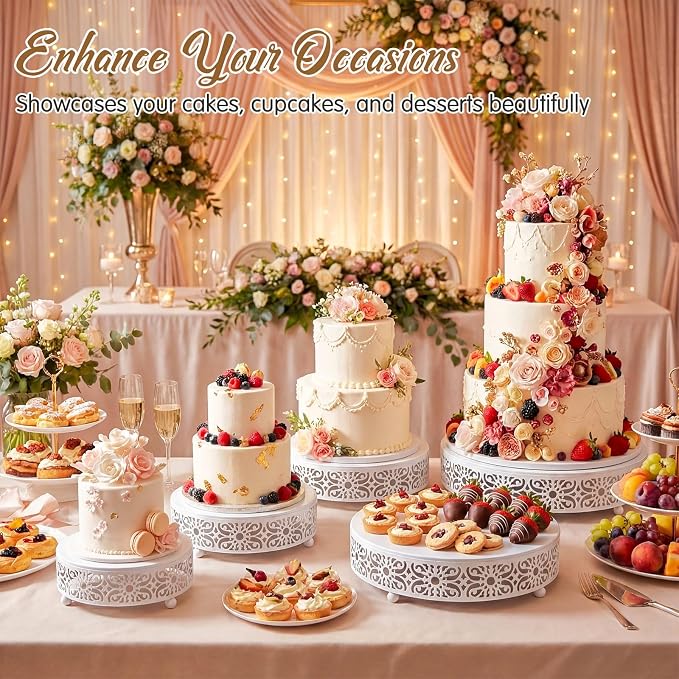 Wenqik 5 Pcs Metal White Cake Stand 16/14/12/10/8 Inch Round Cake Holder Display for Dessert Table Cookies Fruit Serving Tray Cupcake Pastry Riser for Wedding Birthday Party and Events