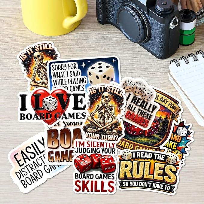 10pcs Board Game Stickers Gifts for Board Game Lovers Friends Multiple Different Design, Waterproof UV-Resistant for Water Bottle, Laptop, Window, Car