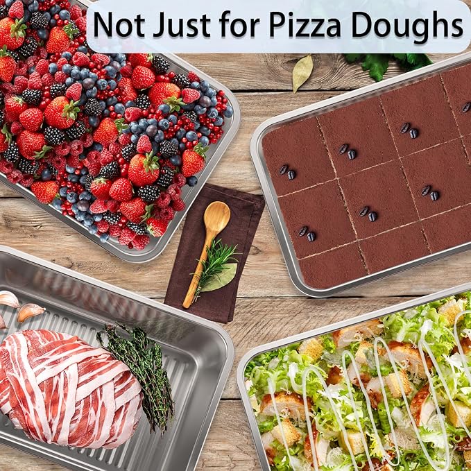 BSTKEY Pizza Dough Proofing Box, Stainless Steel Rectangle Food Storage Box Container with Leak Proof & Airtight Lid, 11.8 x 8.3Inch Large Capacity Household Pizza Dough Container